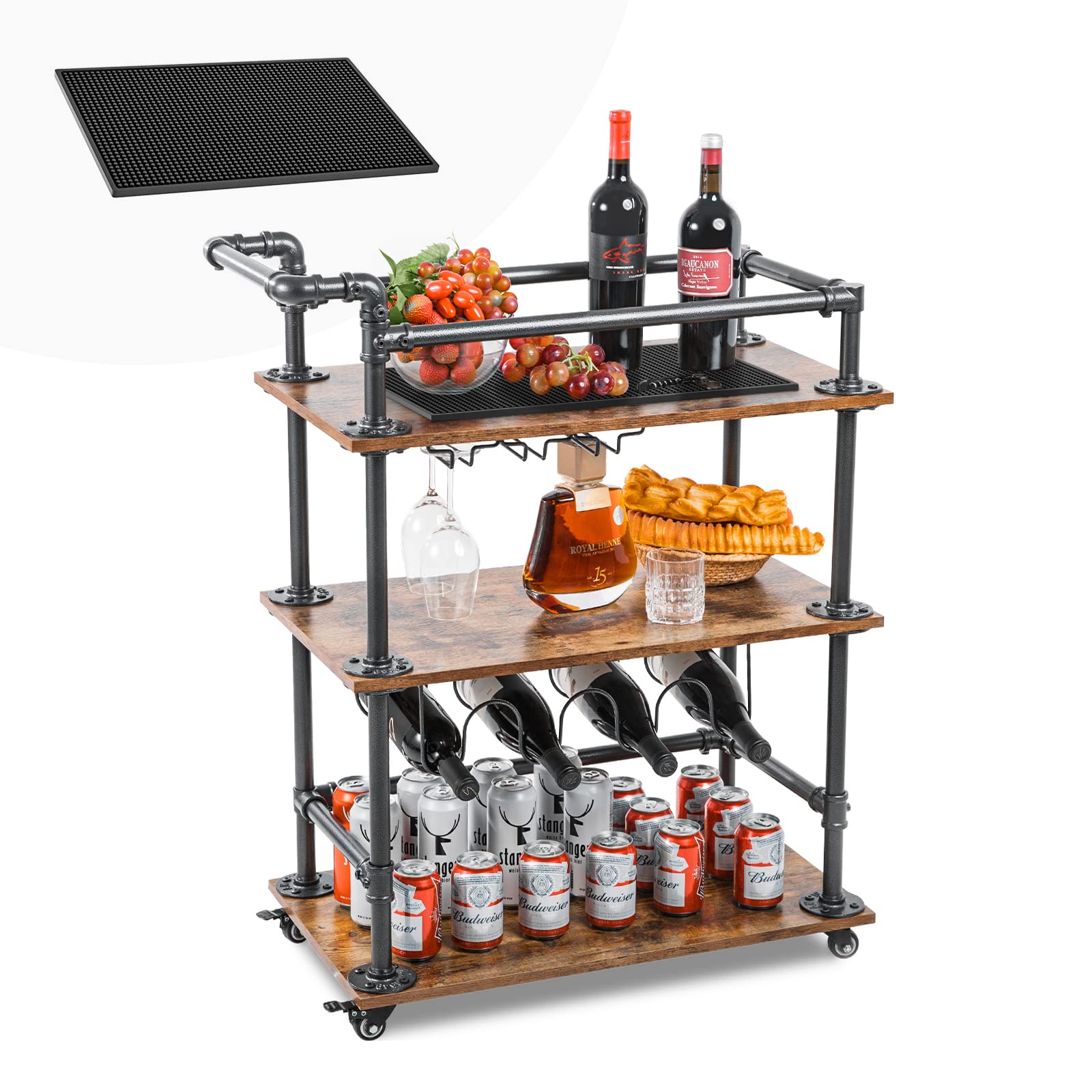 Yaheetech 3-Tier Rolling Metal Outdoor Bar Cart with Locking Casters
