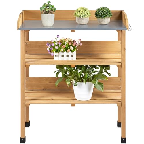 Yaheetech Potting Bench Table with Storage Shelf and Hooks