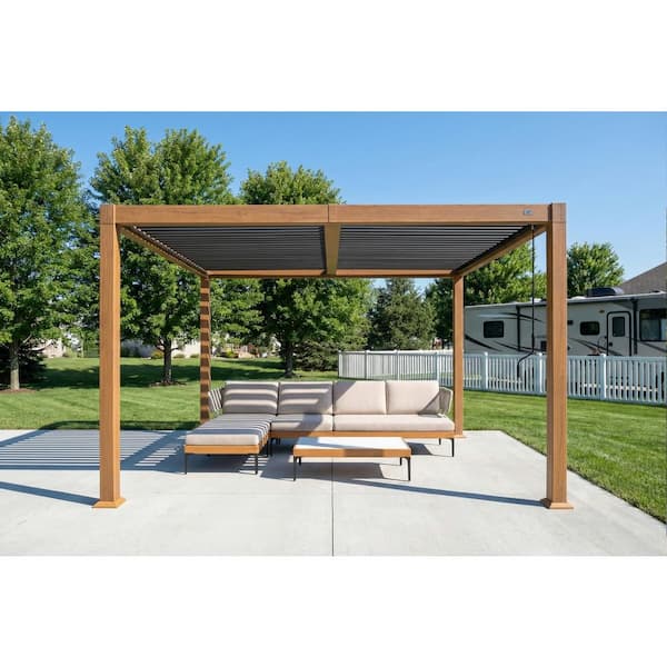 Yardistry 12 ft. x 14 ft. Attached Wood Pergola with Aluminum Roof