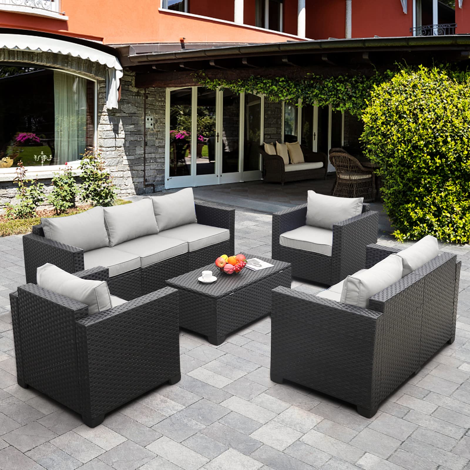 YITAHOME 5-Piece Outdoor Patio Wicker Sectional Sofa with Daybed Ottoman