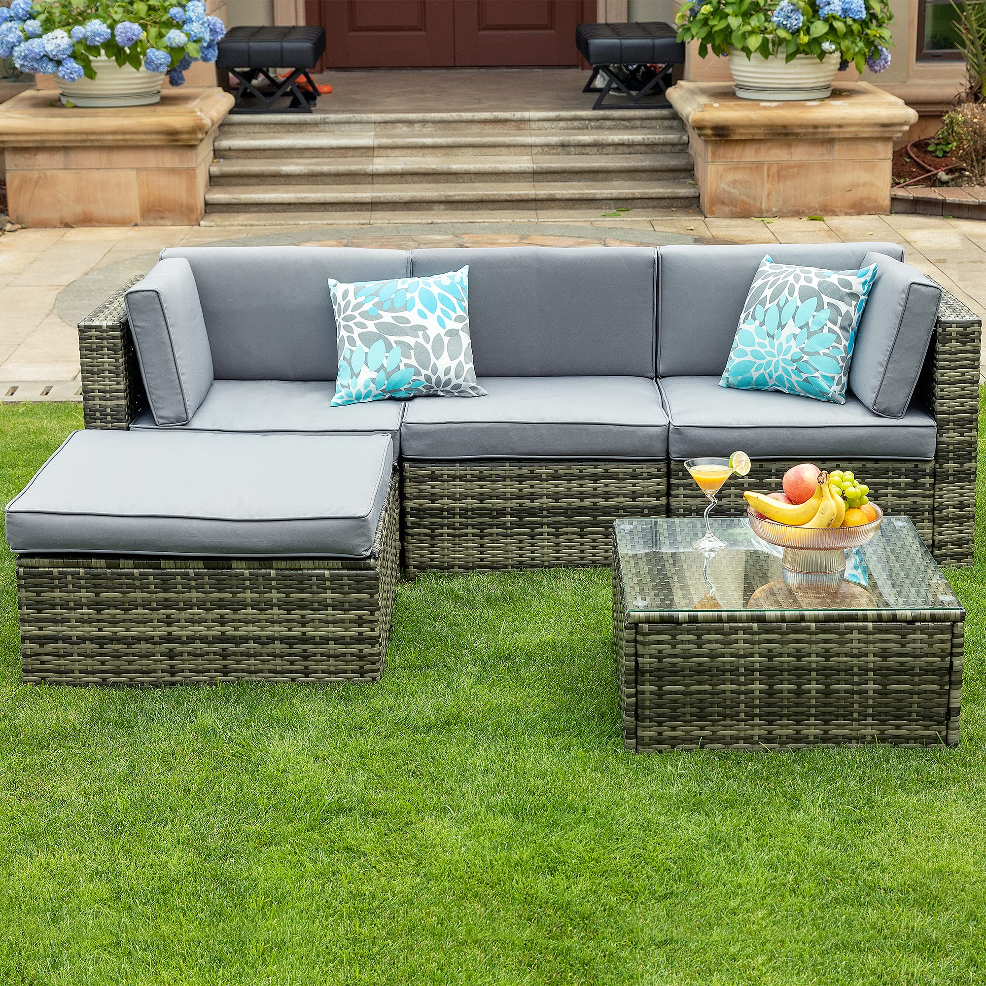 YITAHOME 5-Piece Outdoor Wicker Sectional Sofa Set