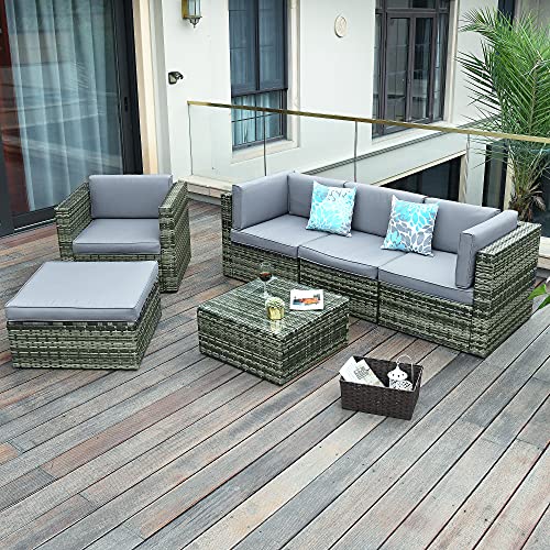YITAHOME 6-Piece Outdoor Wicker Sectional Sofa Set with Ottoman