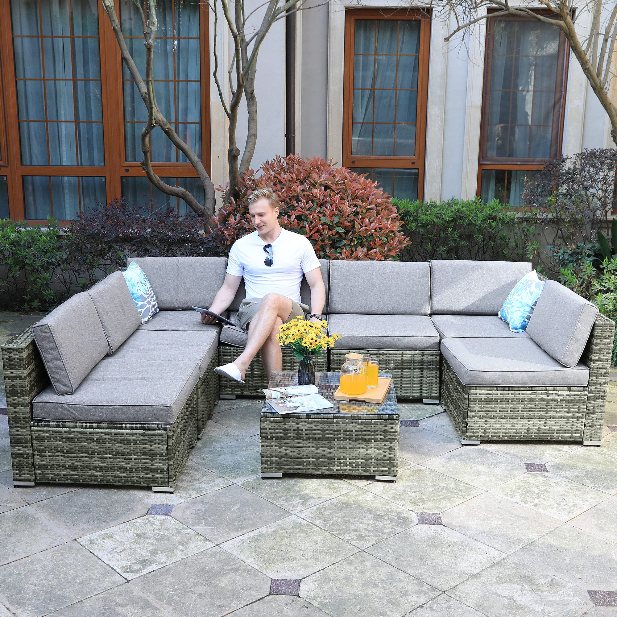 YITAHOME 8-Piece Outdoor Sectional Sofa Patio Furniture Set